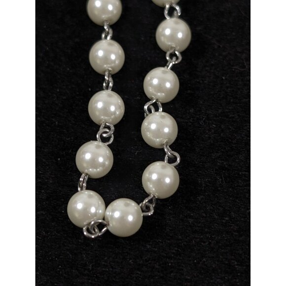 Retro White Faux Pearl Rhinestone Bar Necklace Long Layering Bridal Wedding 40" - Picture 3 of 7